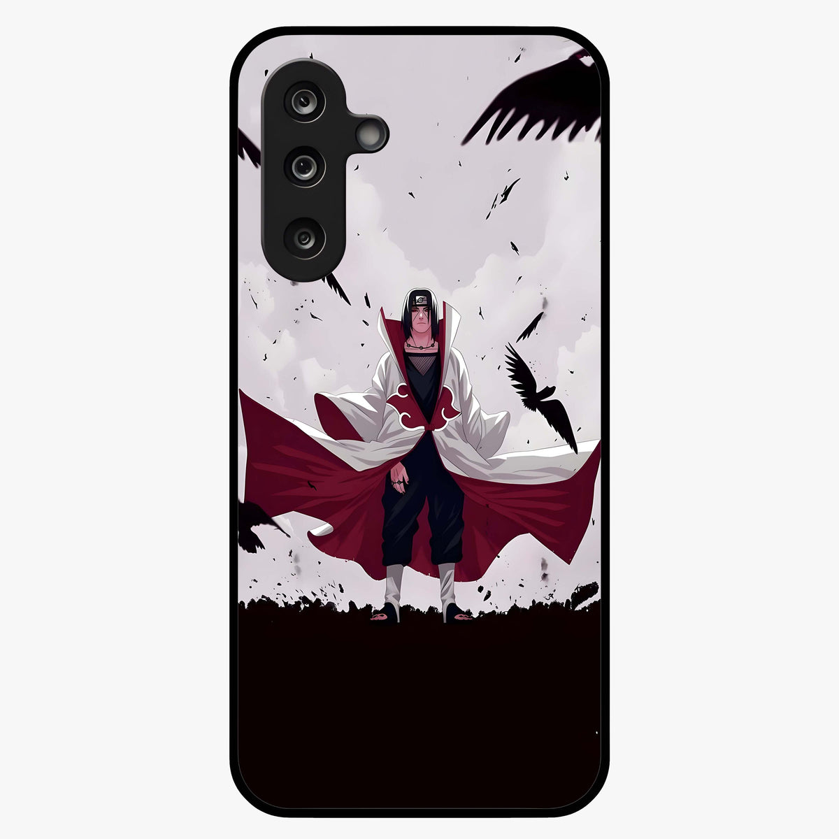 Crimson Crow Ascension Glass Case showing flat back view with mystical crow artwork and glossy glass finish.