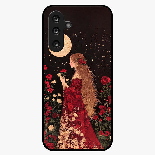 Crimson Dreams Glass Case showing flat back view with dreamy crimson artwork and glossy glass finish.