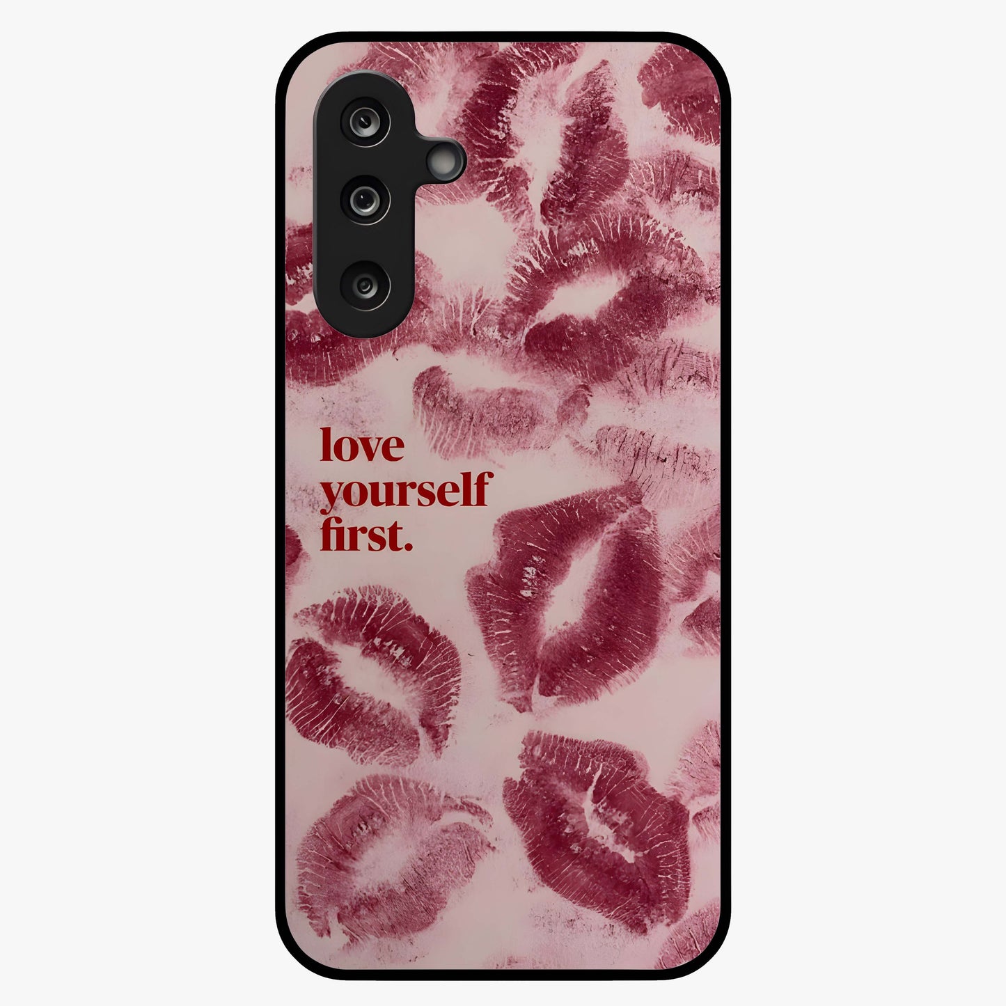 Crimson Kiss Love Glass Case showing flat back view with romantic crimson themed artwork and glossy glass finish.