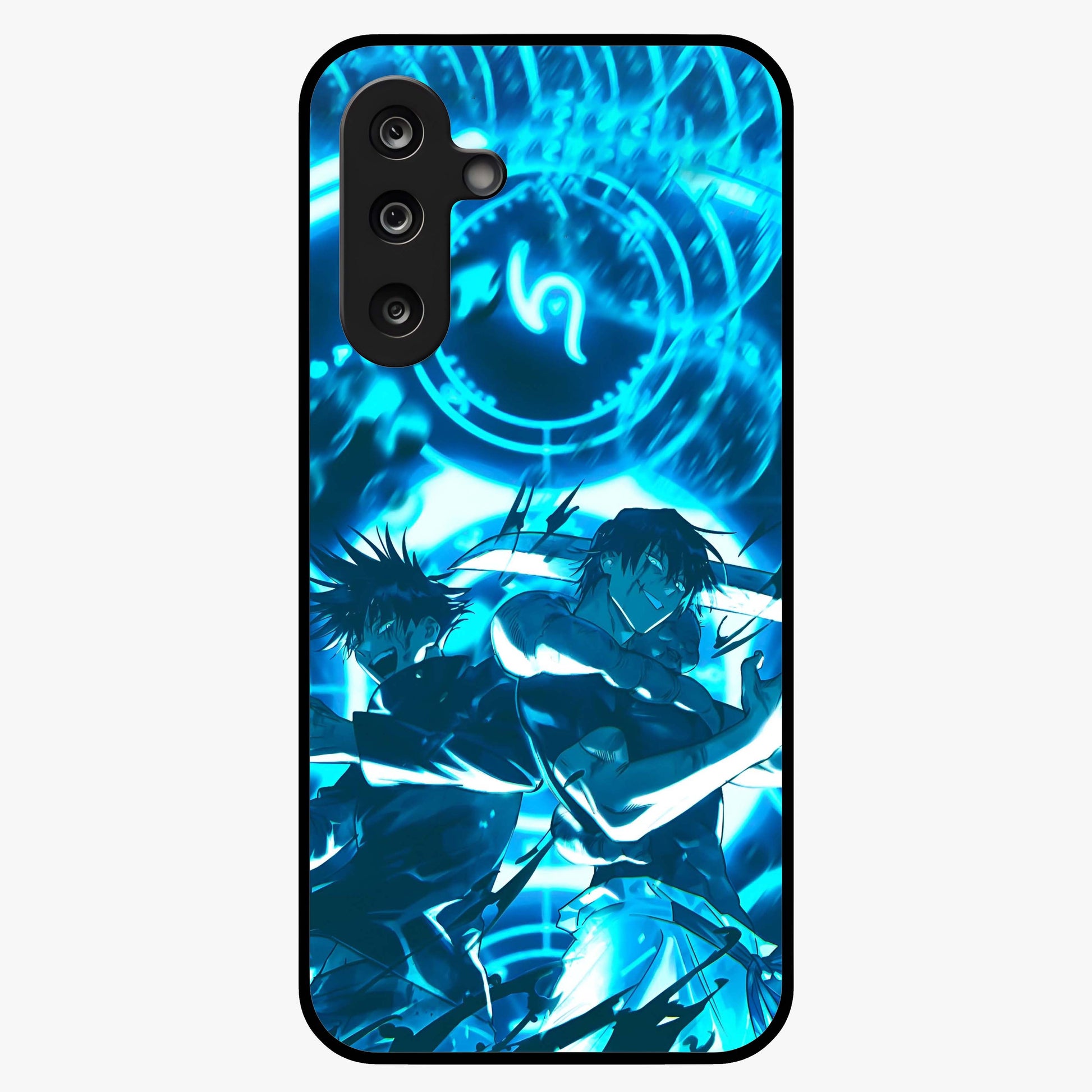 Cursed Energy Clash Glass Case showing flat back view with intense cursed energy artwork and glossy glass finish.