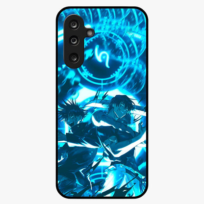 Cursed Energy Clash Glass Case showing flat back view with intense cursed energy artwork and glossy glass finish.