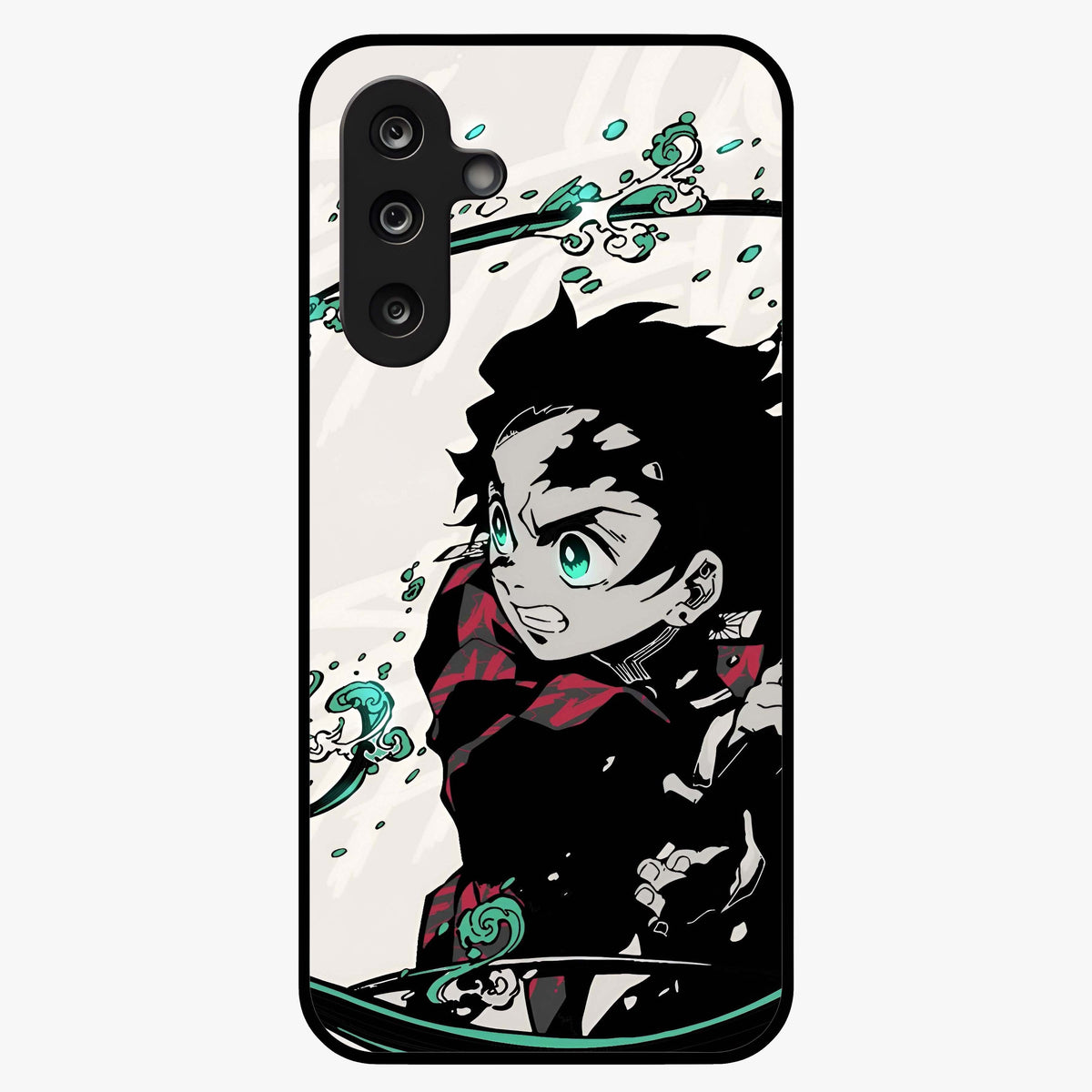 Demon Slayer Glass Case showing flat back view with bold anime inspired artwork and glossy glass finish.