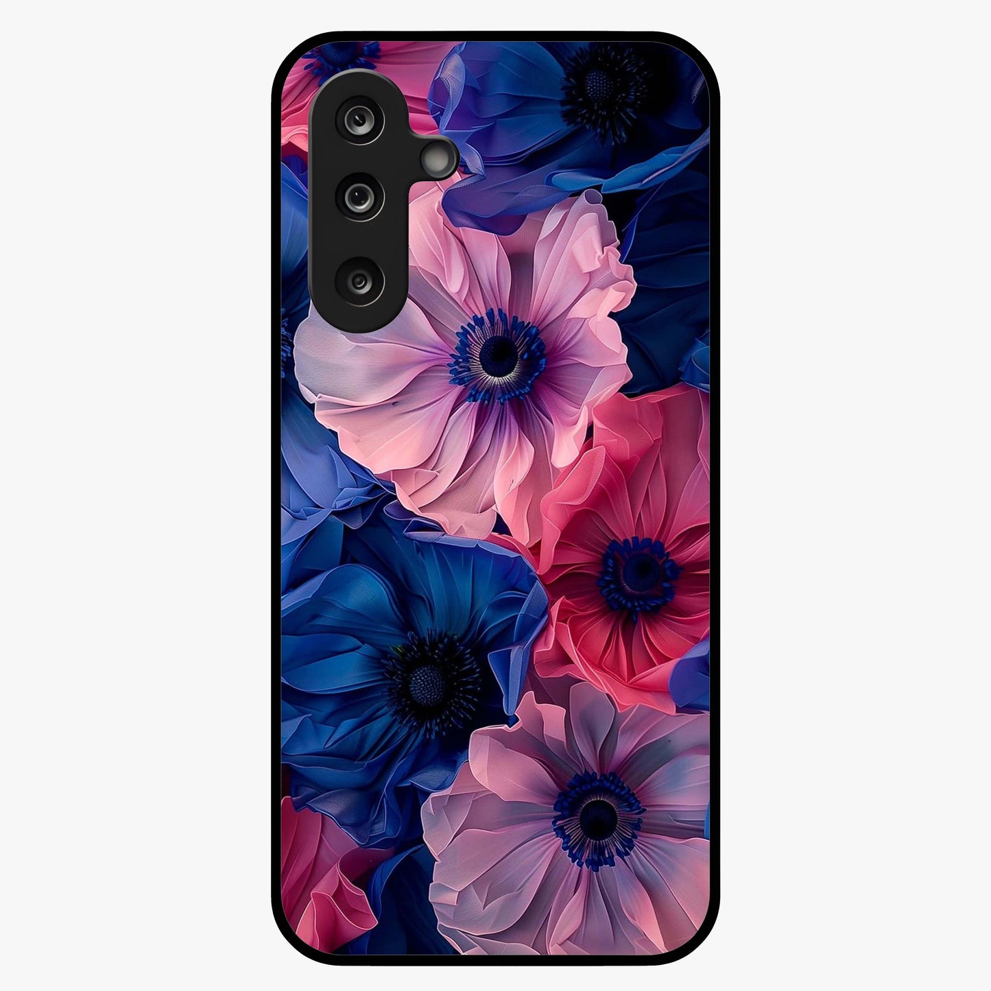 Flower Paper Art Pattern Glass Case showing flat back view with paper cut style floral artwork and glossy glass finish.