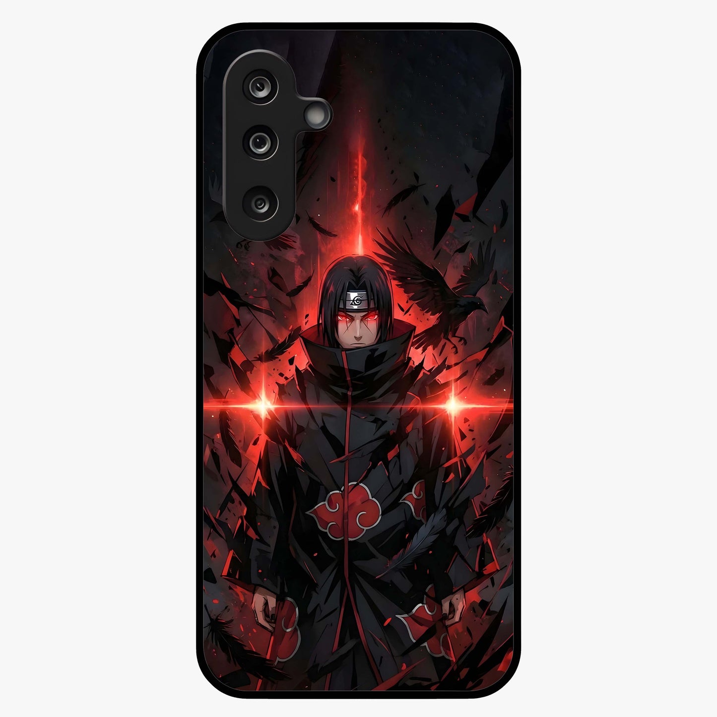 Focused Blade Discipline Glass Case showing flat back view with warrior sword themed artwork and glossy glass finish.