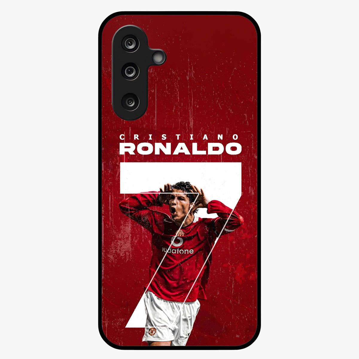 Goal Celebration Legacy Glass Case showing flat back view with football celebration inspired artwork and glossy glass finish.