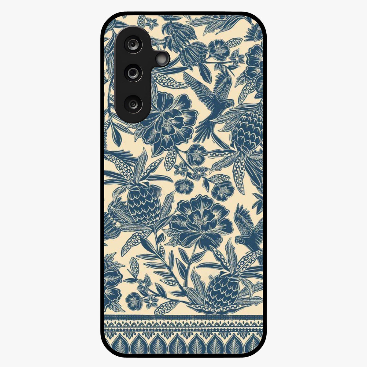 Heirloom Wild Bloom Glass Case showing flat back view with vintage inspired wild flower artwork and glossy glass finish.