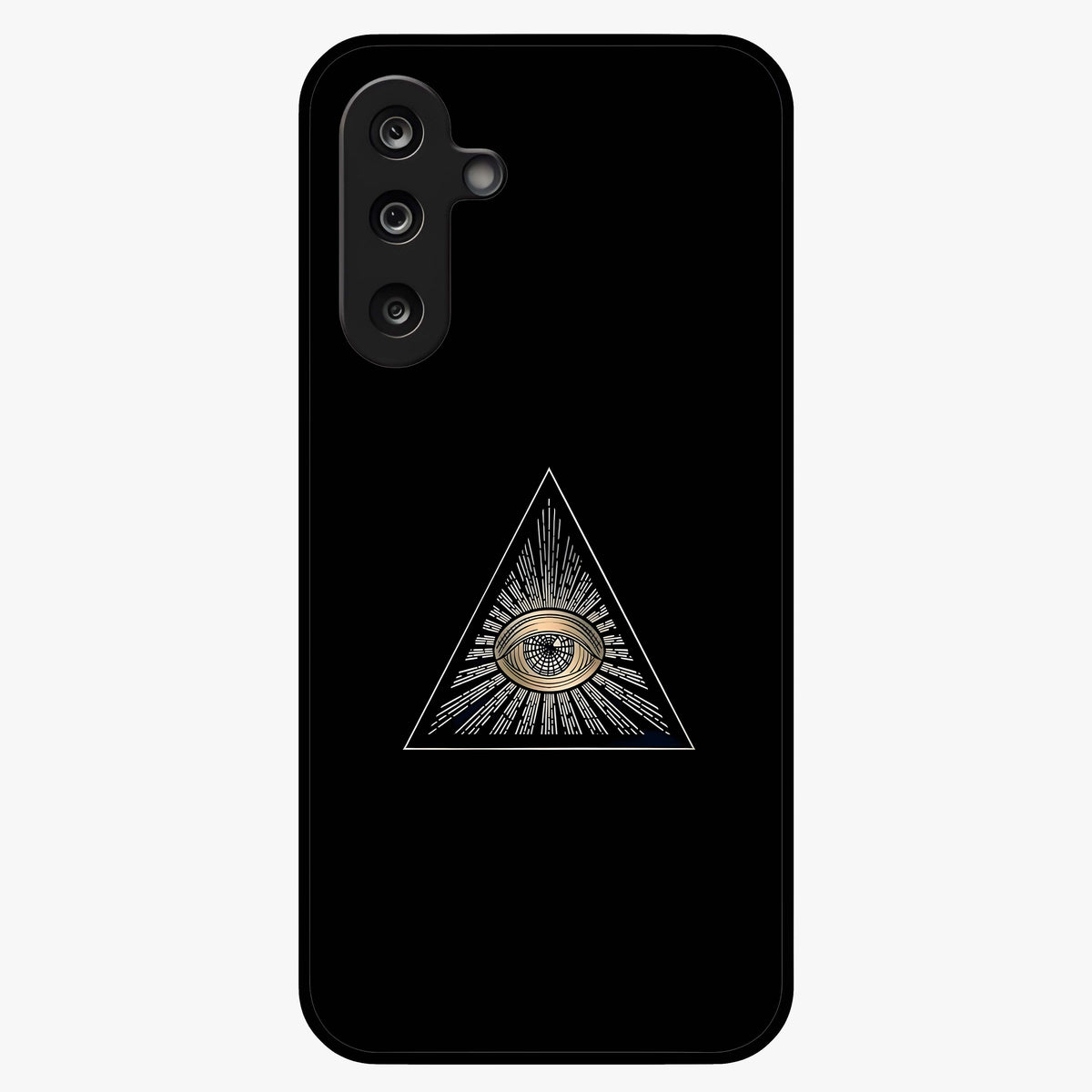 Illuminati Evil Glass Case showing flat back view with mysterious illuminati symbol artwork and glossy glass finish.