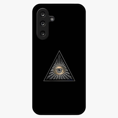Illuminati Evil Glass Case showing flat back view with mysterious illuminati symbol artwork and glossy glass finish.