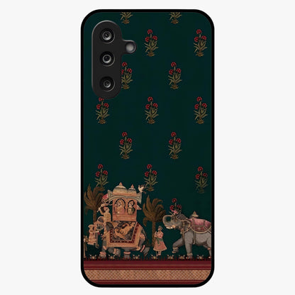 Macmerise Glass Case showing flat back view with stylish modern artwork and glossy glass finish.