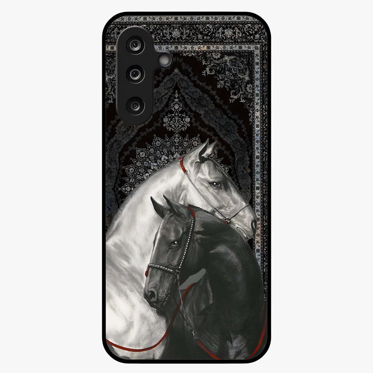 Majestic Ride Legacy Glass Case showing flat back view with powerful automotive inspired artwork and glossy glass finish.
