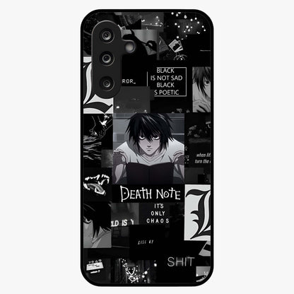 Midnight Chaos Mind Glass Case showing flat back view with abstract dark themed artwork and glossy glass finish.
