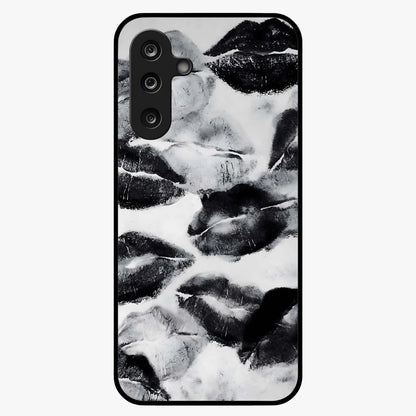 Midnight Kiss Marks Glass Case showing flat back view with lipstick kiss mark artwork and glossy glass finish.