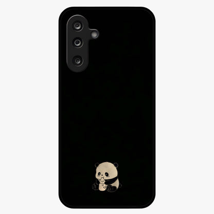Midnight Panda Love Glass Case showing flat back view with cute panda themed artwork and glossy glass finish.