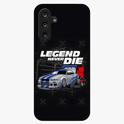 Midnight Racing Legacy Glass Case showing flat back view with sleek racing inspired artwork and glossy glass finish.