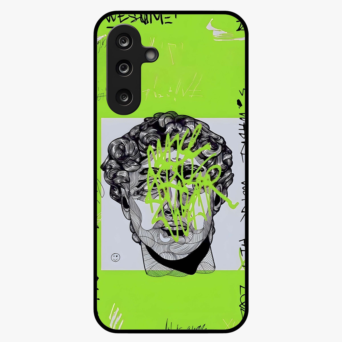 Neo Graffiti Rebellion Glass Case showing flat back view with vibrant graffiti artwork and glossy glass finish.