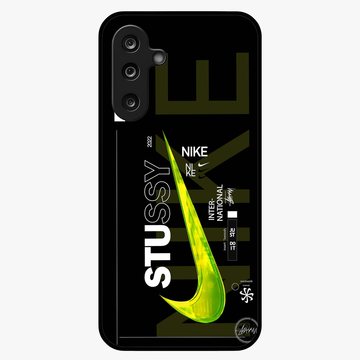 Neon Street Edition Glass Case showing flat back view with neon street style artwork and glossy glass finish.