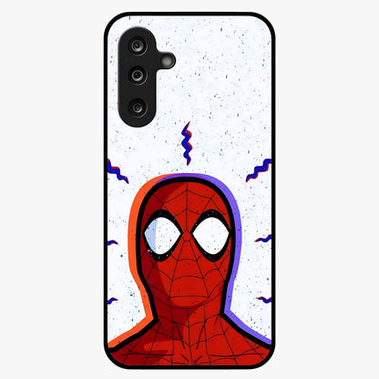 Omg Spiderman Glass Case showing flat back view with bold superhero inspired artwork and glossy glass finish.