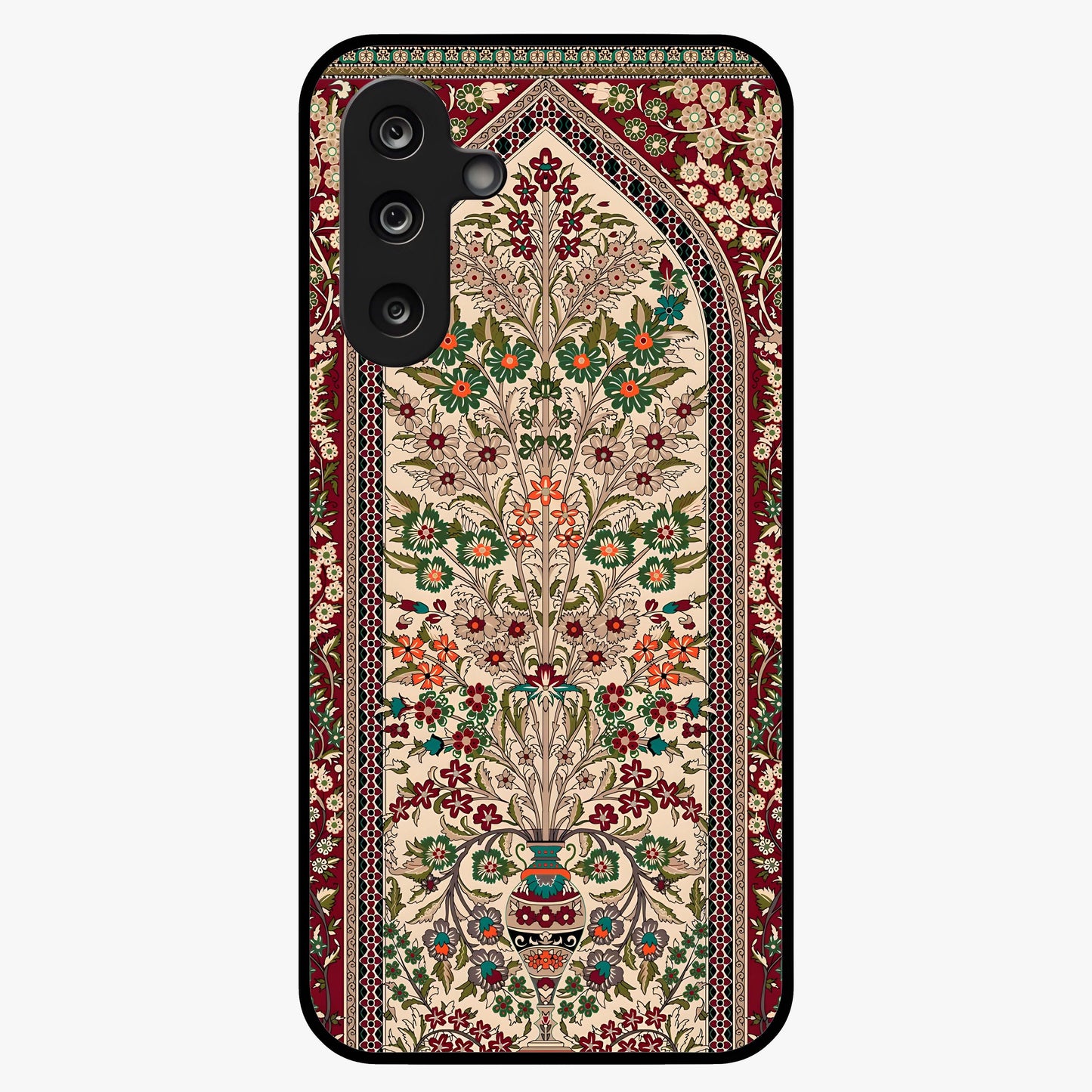 Persian Inspired Glass Case showing flat back view with ornate Persian style pattern artwork and glossy glass finish.