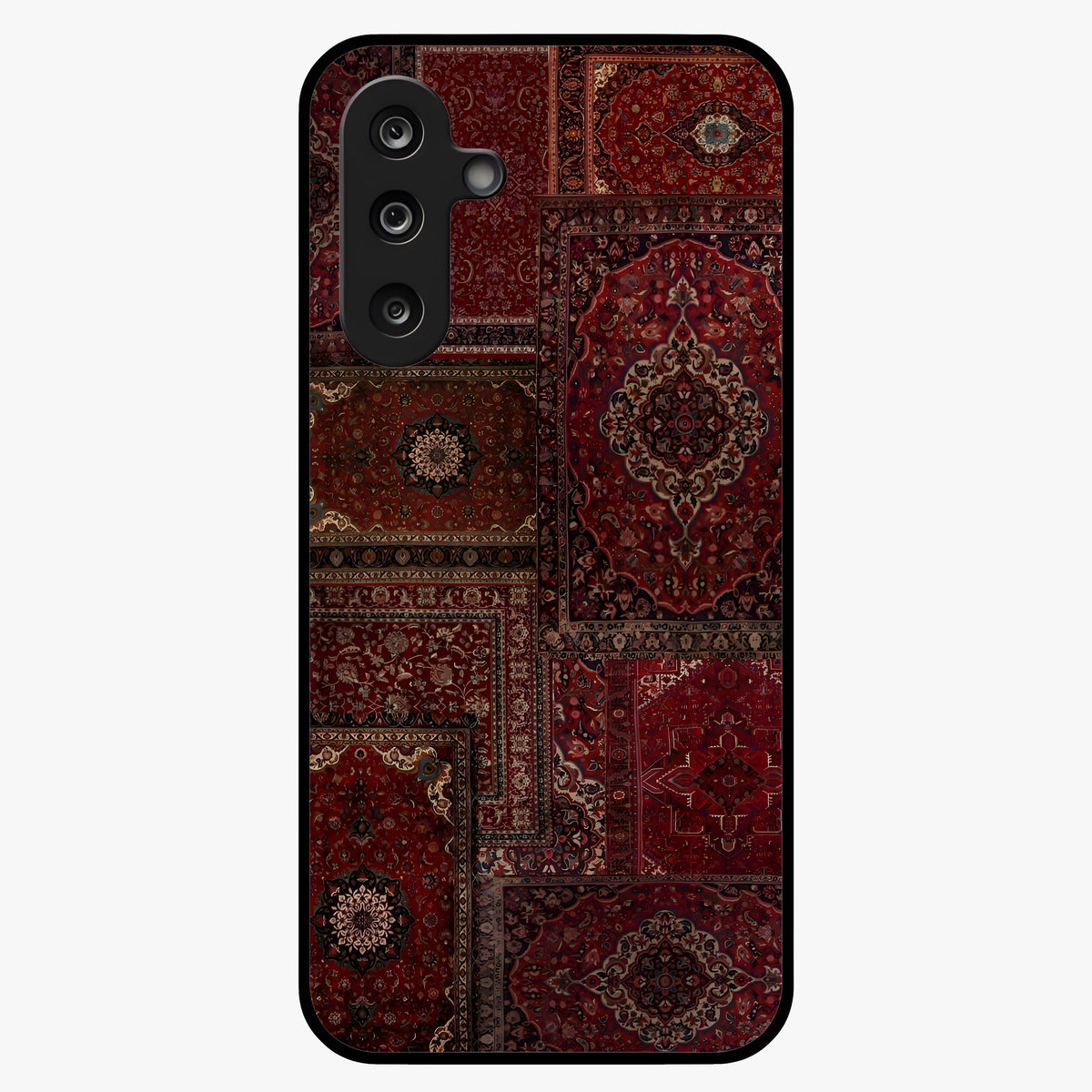 Persian Velvet Tale Glass Case showing flat back view with luxurious Persian velvet pattern artwork and glossy glass finish.