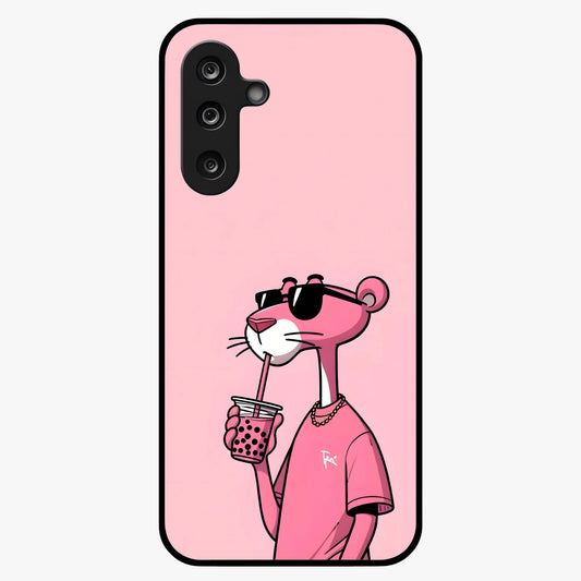 Pink Panther Glass Case showing flat back view with iconic pink panther artwork and glossy glass finish.