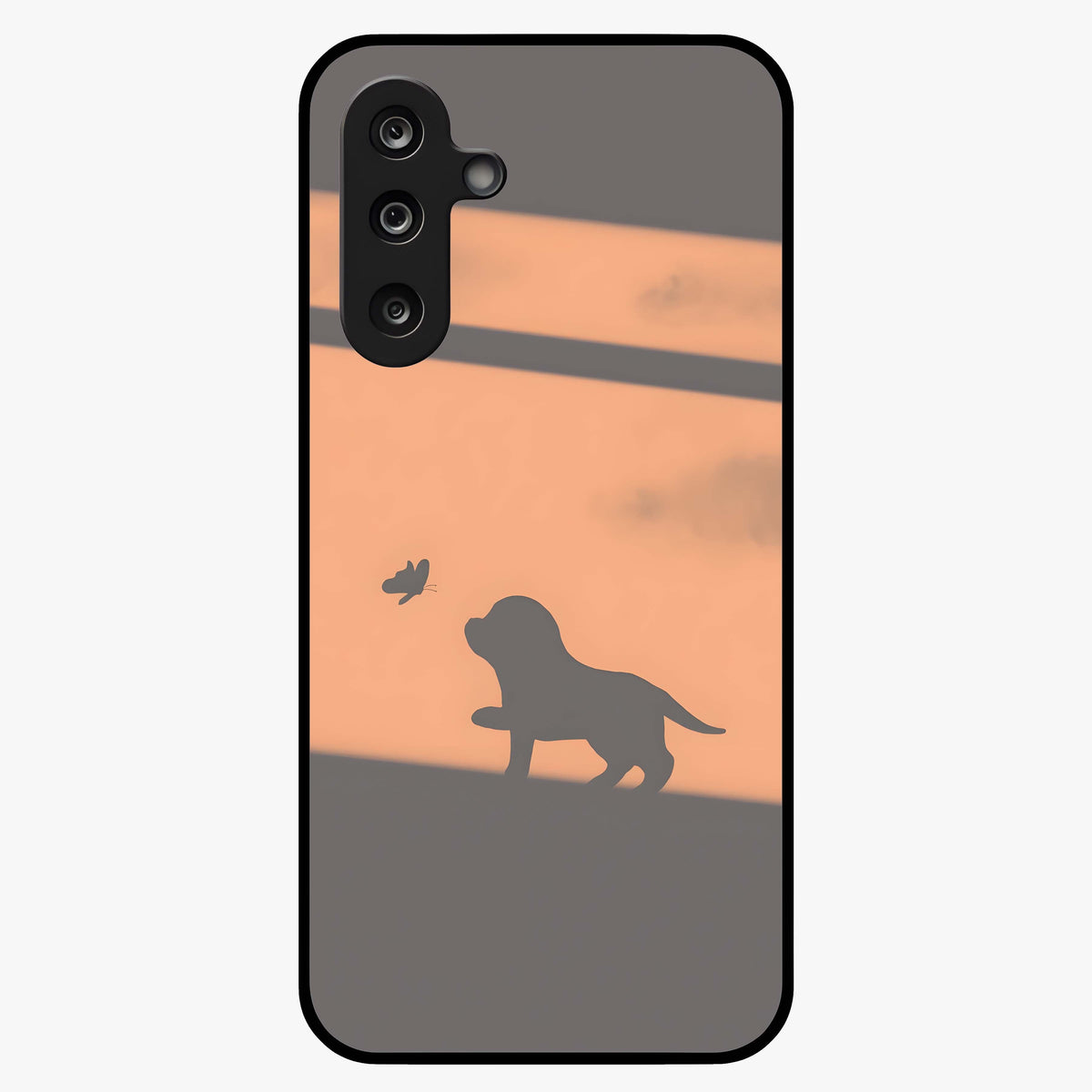 Puppy Shadow Art Glass Case showing flat back view with cute puppy shadow style artwork and glossy glass finish.