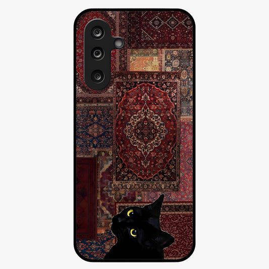 Regal Magic Cat Apple Glass Case showing flat back view with magical cat artwork holding apple and glossy glass finish.
