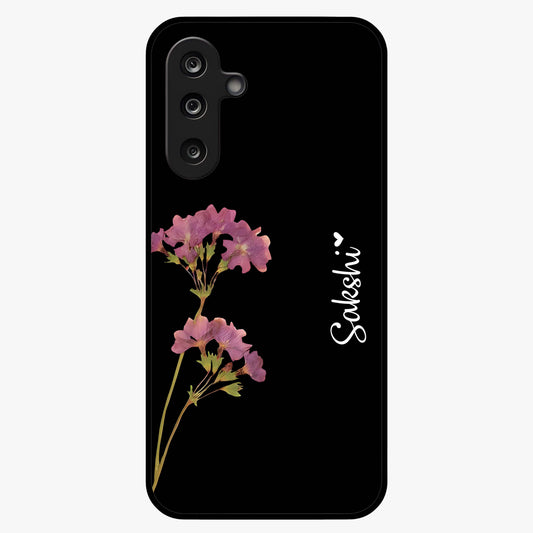 Riching Lavender Flower Custom Name Glass Case showing flat back view with lavender floral artwork and personalized name design.