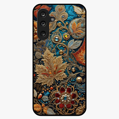 Royal Jewel Garden Glass Case showing flat back view with decorative floral garden artwork and glossy glass finish.