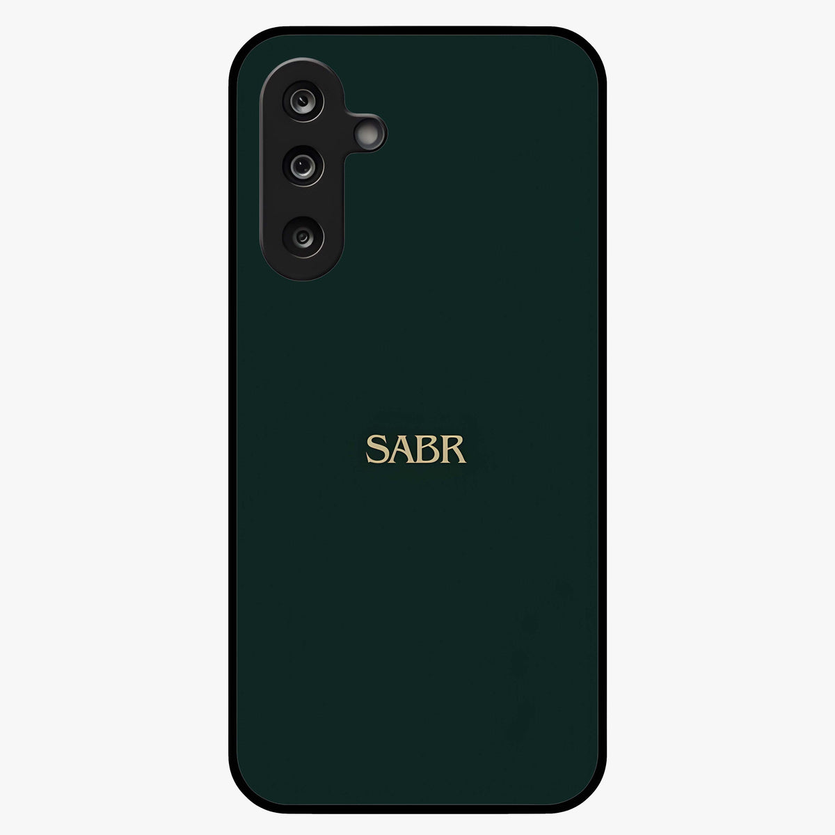 Sabr Minimal Patience Glass Case showing flat back view with minimalist typography artwork and glossy glass finish.
