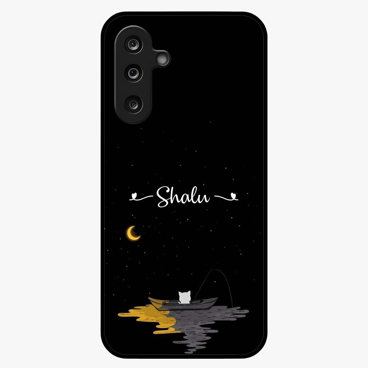 Silent Night Row Glass Case showing flat back view with calm night themed artwork and glossy glass finish.