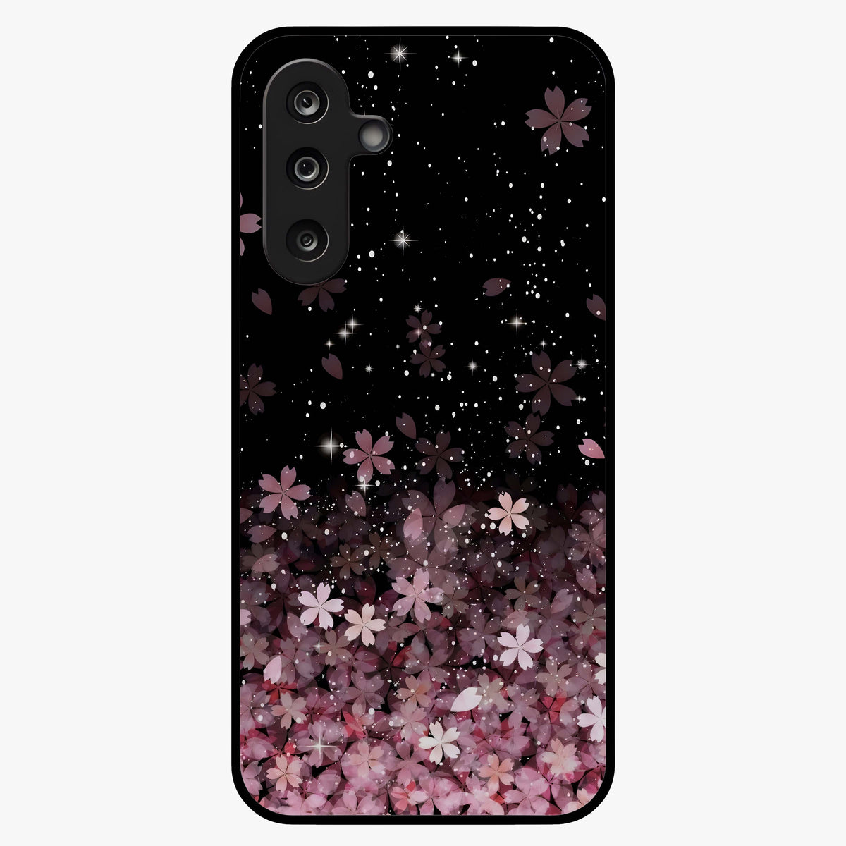 Small Starry Flowers Glass Case showing flat back view with delicate starry floral artwork and glossy glass finish.