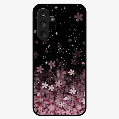 Small Starry Flowers Glass Case showing flat back view with delicate starry floral artwork and glossy glass finish.