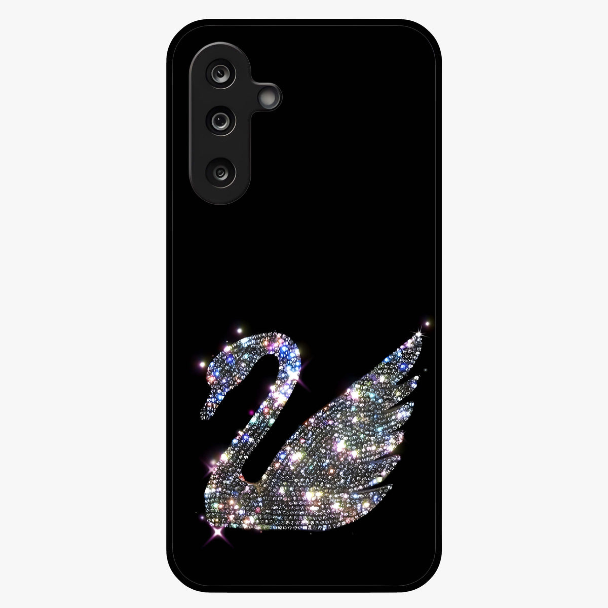Starlit Swan Grace Glass Case showing flat back view with graceful swan artwork under starry sky and glossy glass finish.
