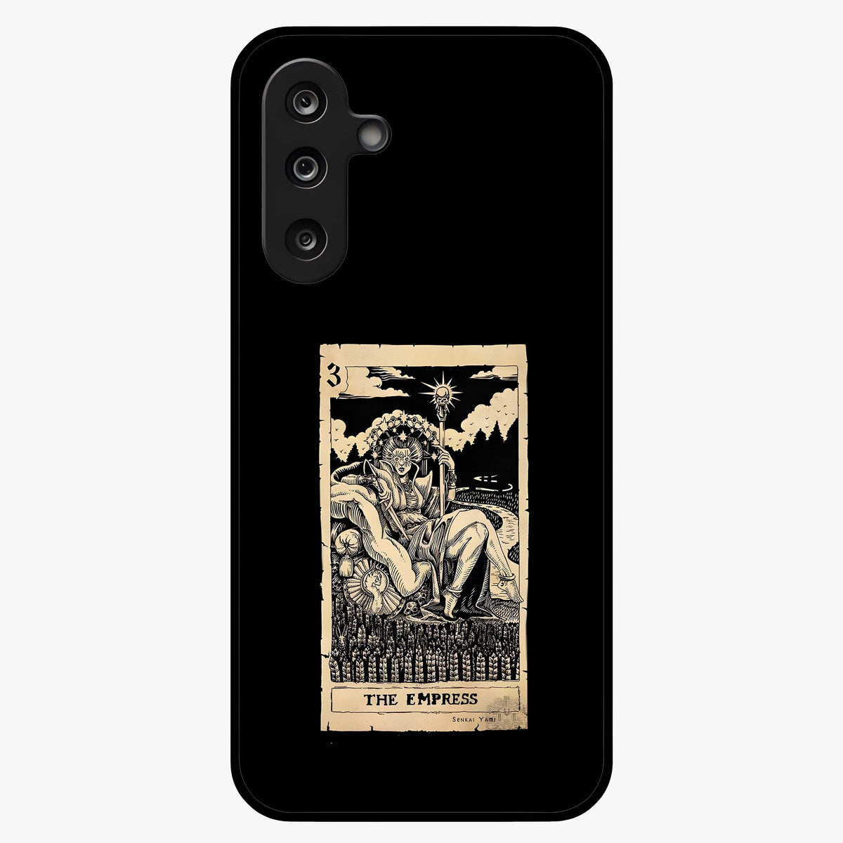 The Empress Glass Case showing flat back view with regal feminine artwork and glossy glass finish.