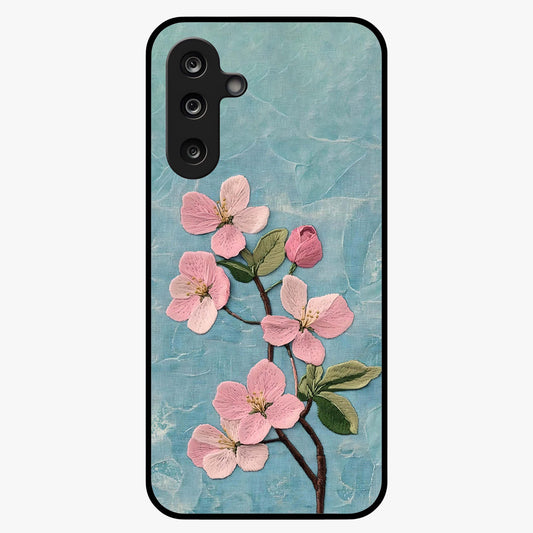 Threaded Blossom Breeze Glass Case showing flat back view with delicate blossom artwork and glossy glass finish.