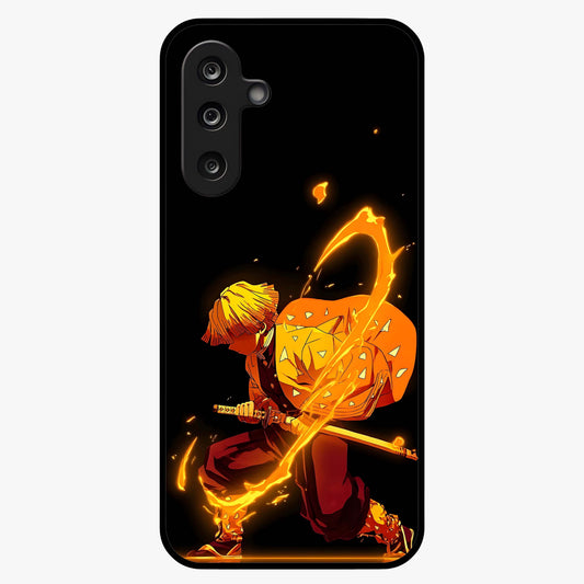 Thunder Flame Execution Glass Case showing flat back view with powerful flame and lightning artwork and glossy glass finish.