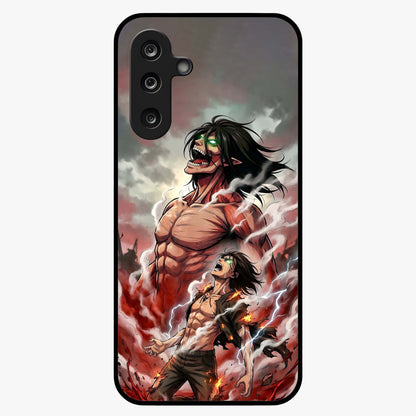 Titan Awakening Fury Glass Case showing flat back view with powerful titan inspired artwork and glossy glass finish.