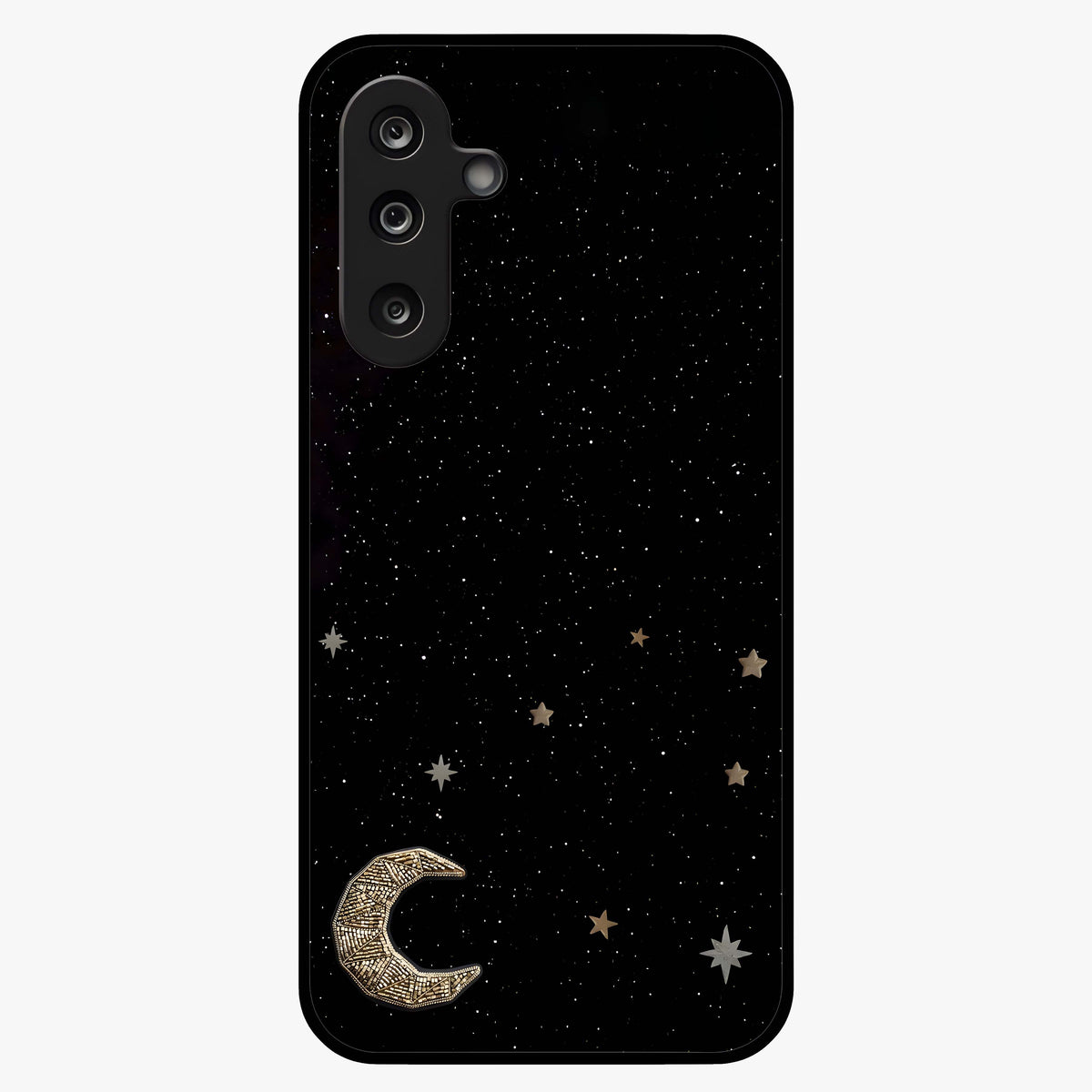 Twinkle Star With Half Moon Glass Case showing flat back view with star and half moon artwork and glossy glass finish.