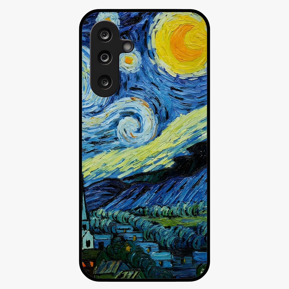 Van Gogh Art Glass Case showing flat back view with classic painterly artwork inspired by Van Gogh style and glossy glass finish.