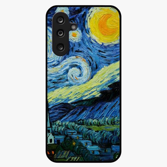 Van Gogh Art Glass Case showing flat back view with classic painterly artwork inspired by Van Gogh style and glossy glass finish.
