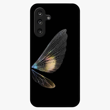 Whispers Of Wings Glass Case showing flat back view with graceful wing inspired artwork and glossy glass finish.