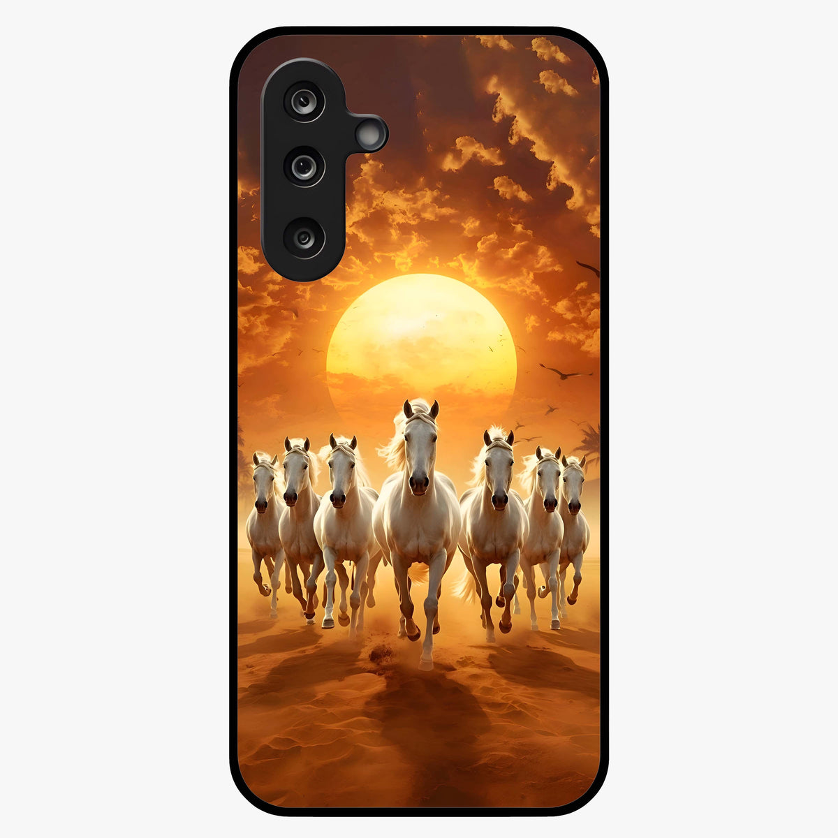 Wild Sunset Majesty Glass Case showing flat back view with majestic sunset landscape artwork and glossy glass finish.