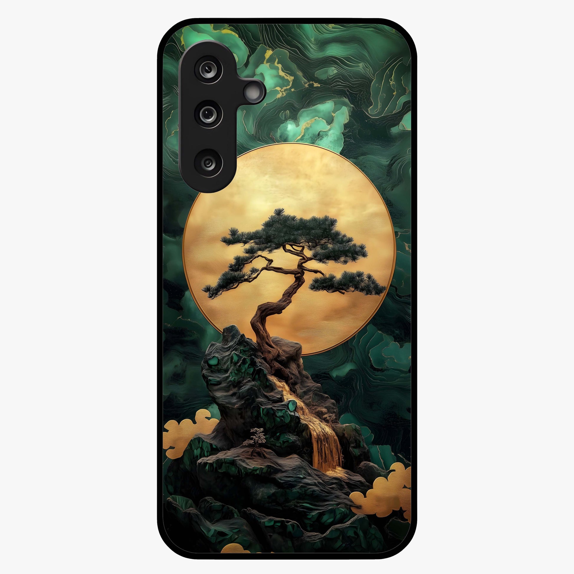 Zen Moon Rise Glass Case showing flat back view with calm moonrise artwork and glossy glass finish.