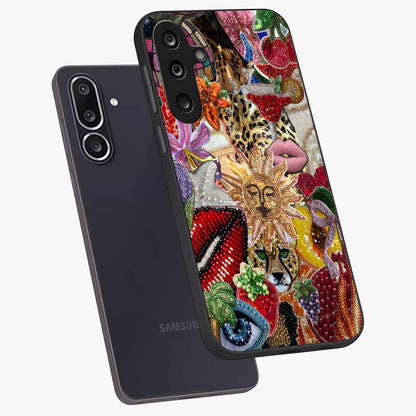 Beaded Fashion Jungle Glass Case displayed in angled mockup highlighting colorful fashion bead design and artistic pattern.