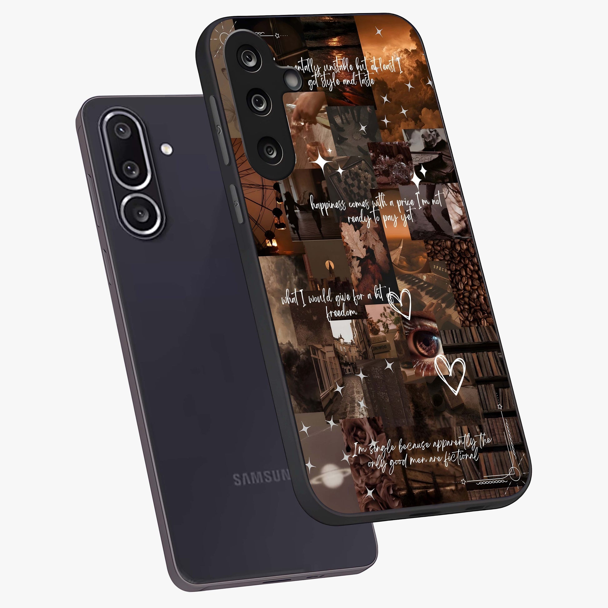 Bittersweet Aesthetic Chaos Glass Case displayed in angled mockup highlighting expressive abstract artwork and edgy aesthetic theme.