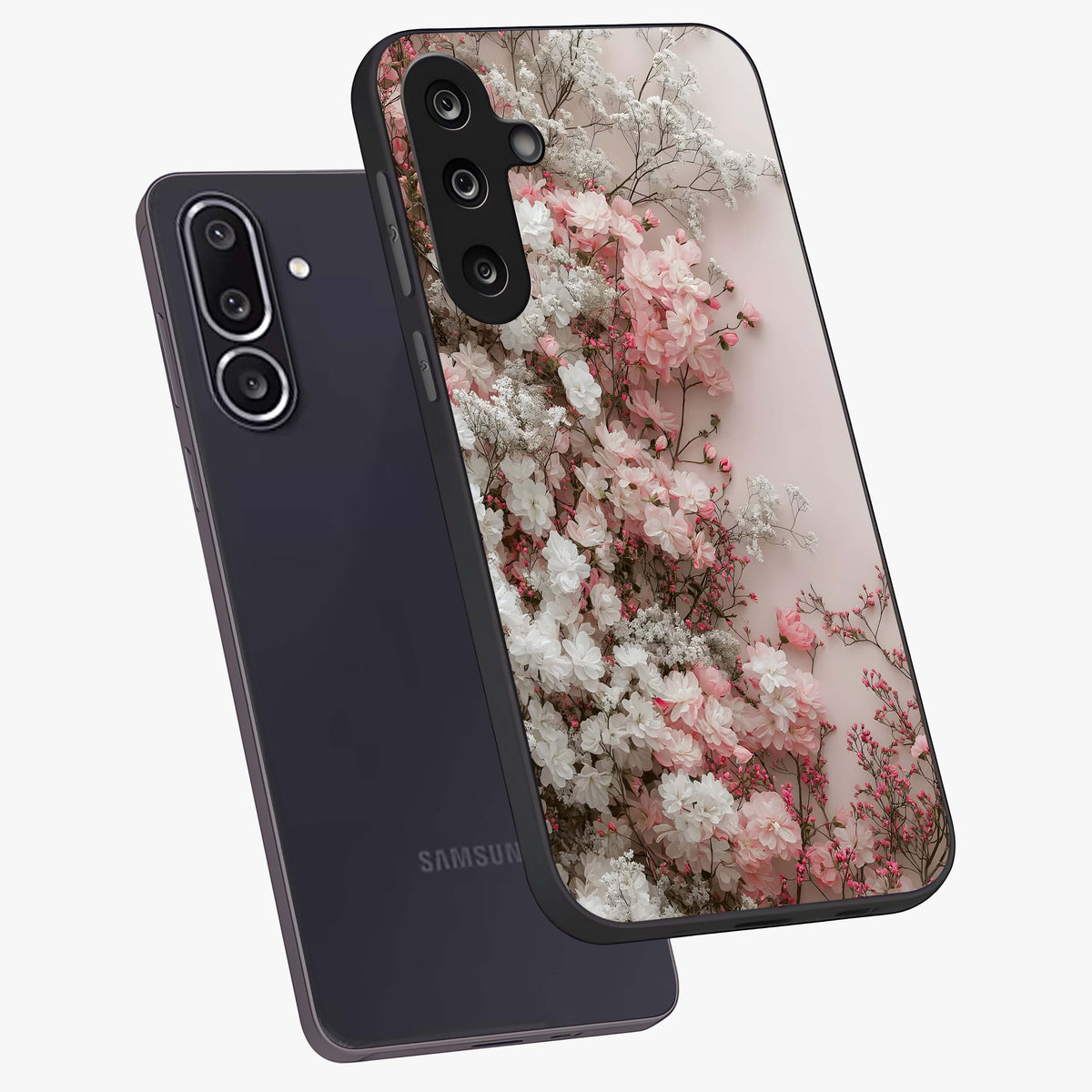 Blush Blossom Cloud Glass Case displayed in angled mockup highlighting soft cloud and blossom design with pastel aesthetic.