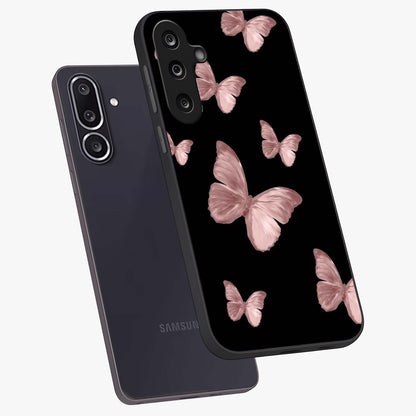 Butterfly Pattern Glass Case displayed in angled mockup highlighting delicate butterfly design and aesthetic pattern style.
