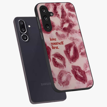 Crimson Kiss Love Glass Case displayed in angled mockup highlighting bold love inspired design with modern aesthetic style.