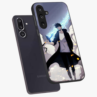 Dark Lightning Anime Warrior Glass Case displayed in angled mockup highlighting powerful lightning themed anime illustration.