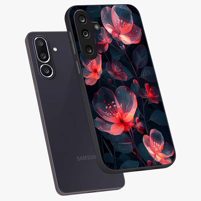 Dark Shade of Flower Glass Case displayed in angled mockup highlighting moody floral illustration with aesthetic dark tones.